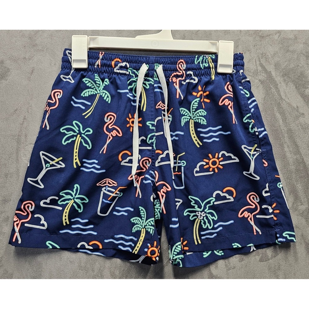 Chubbies Mens Neon Tropical Flamingo Swim Trunks Navy Blue 5.5 Inseam Small